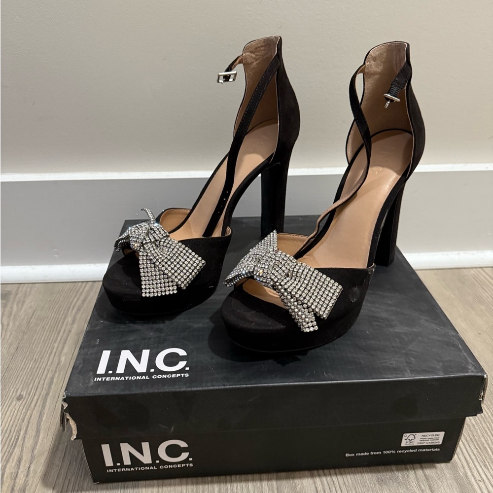 INC International Concepts Black Heels with Rhinestone Embellishments